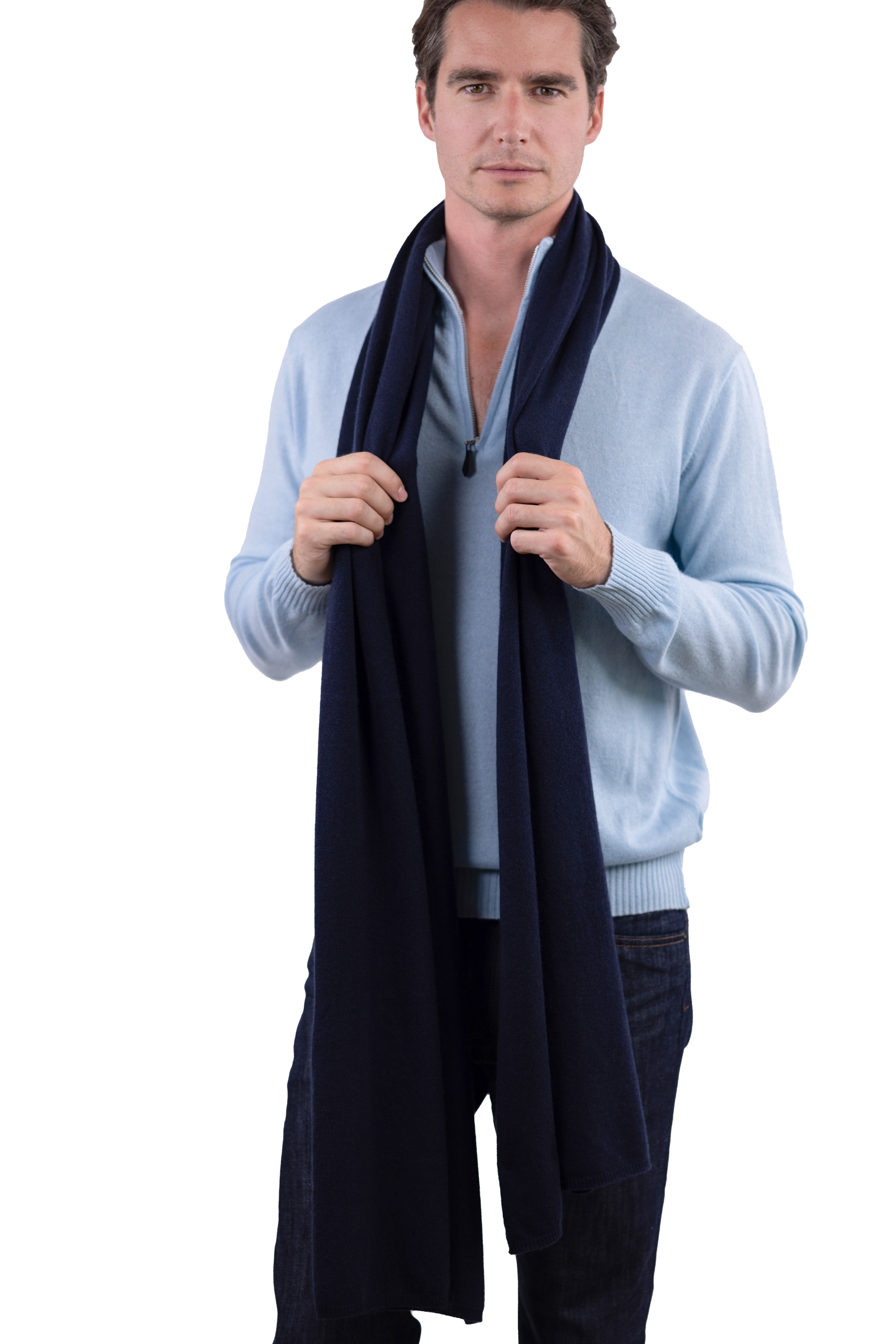 Cashmere uomo sciarpe foulard wifi blu notte 230cm x 60cm