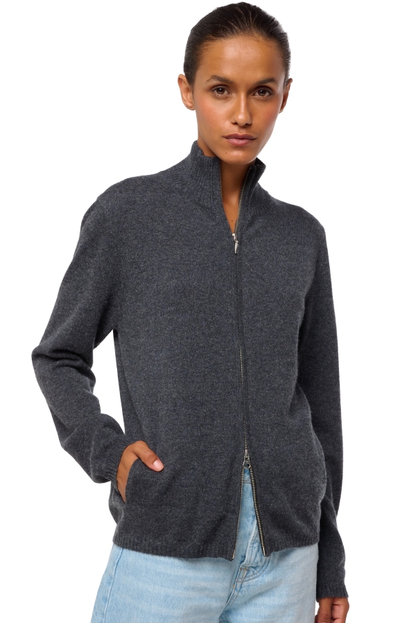 Cashmere cashmere donna cappuccio e zip thames first dark grey m