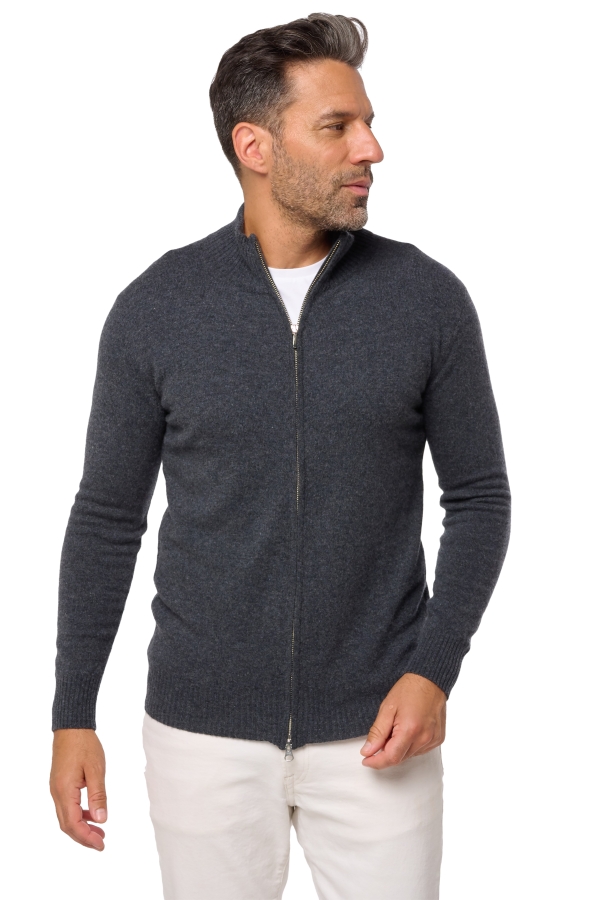 Cashmere uomo cappuccio e zip thobias first dark grey l