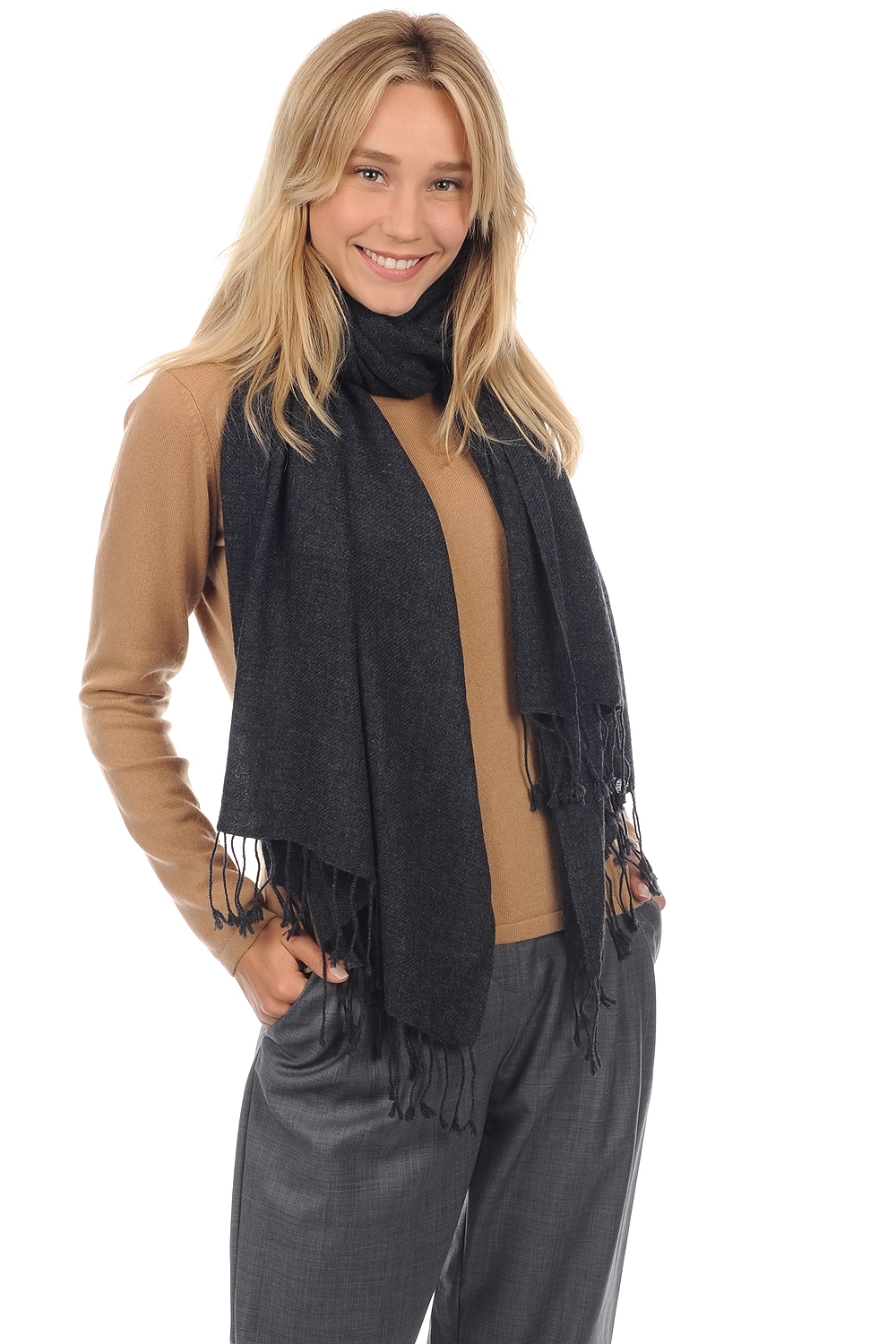 Cashmere accessori scialli diamant antracite chine 201 cm x 71 cm