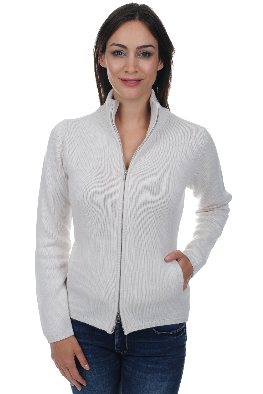 Cashmere cashmere donna cappuccio e zip elodie bianco naturale l