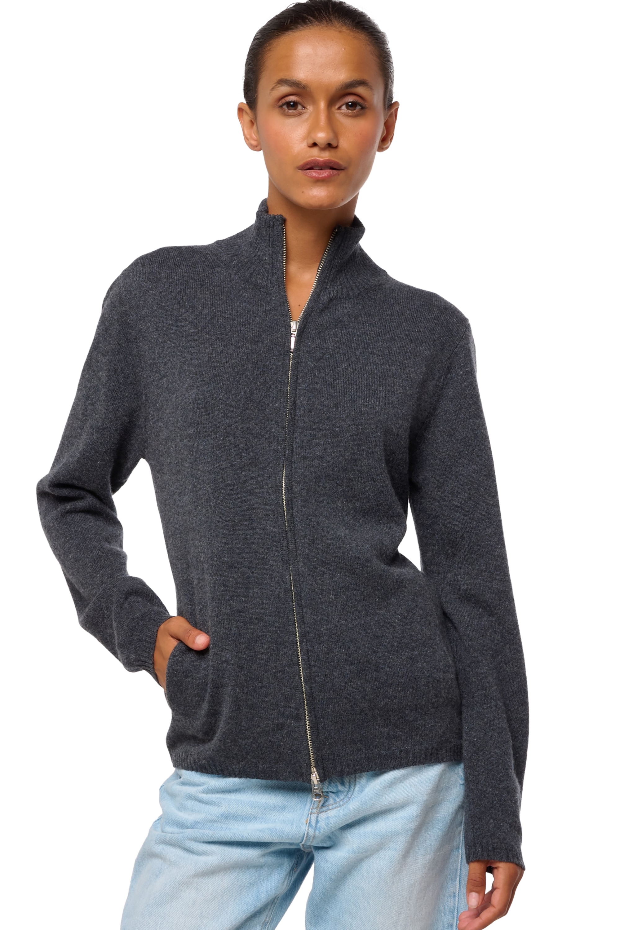 Cashmere cashmere donna cappuccio e zip thames first dark grey l