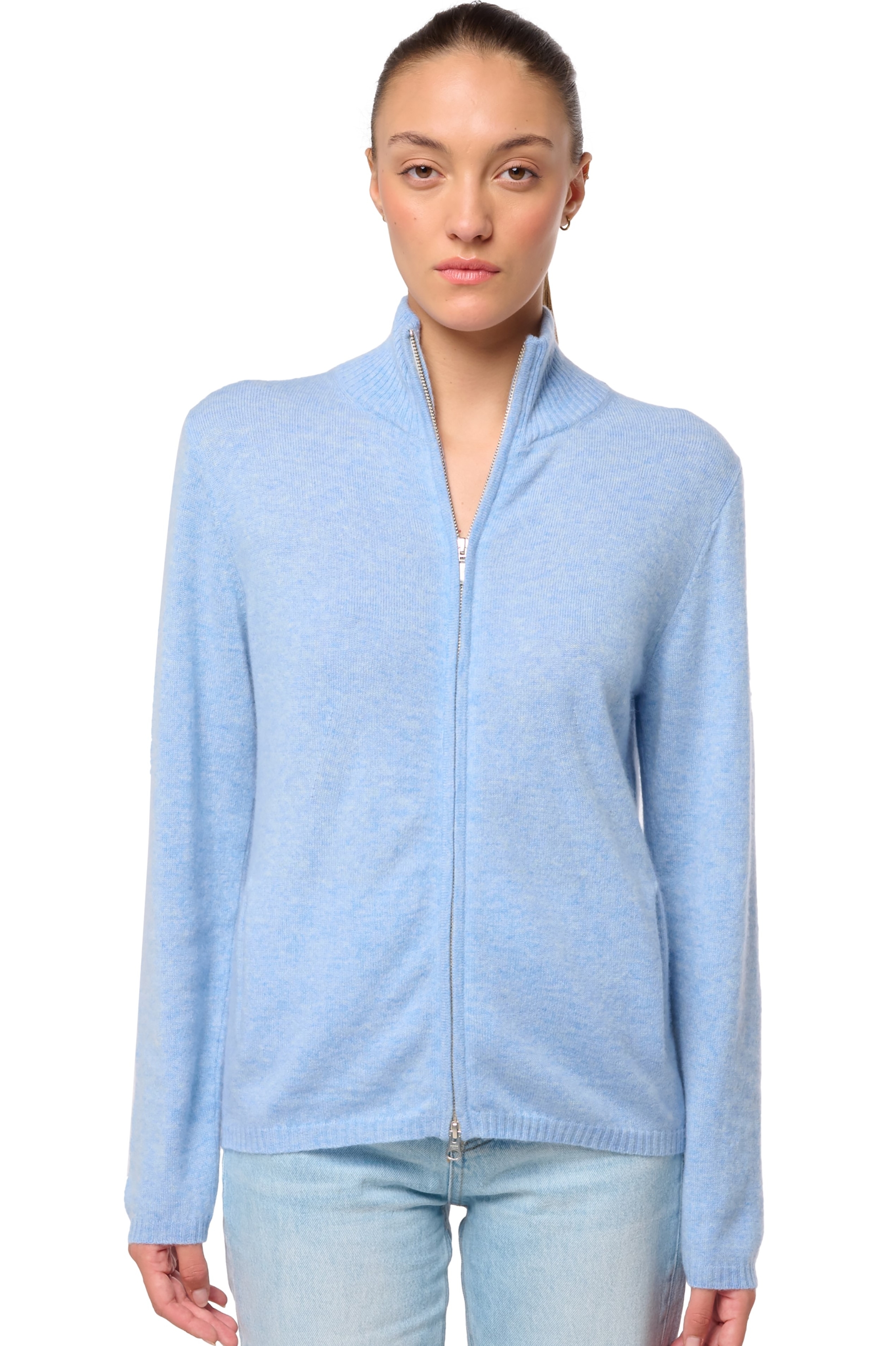 Cashmere cashmere donna cappuccio e zip thames first powder blue m