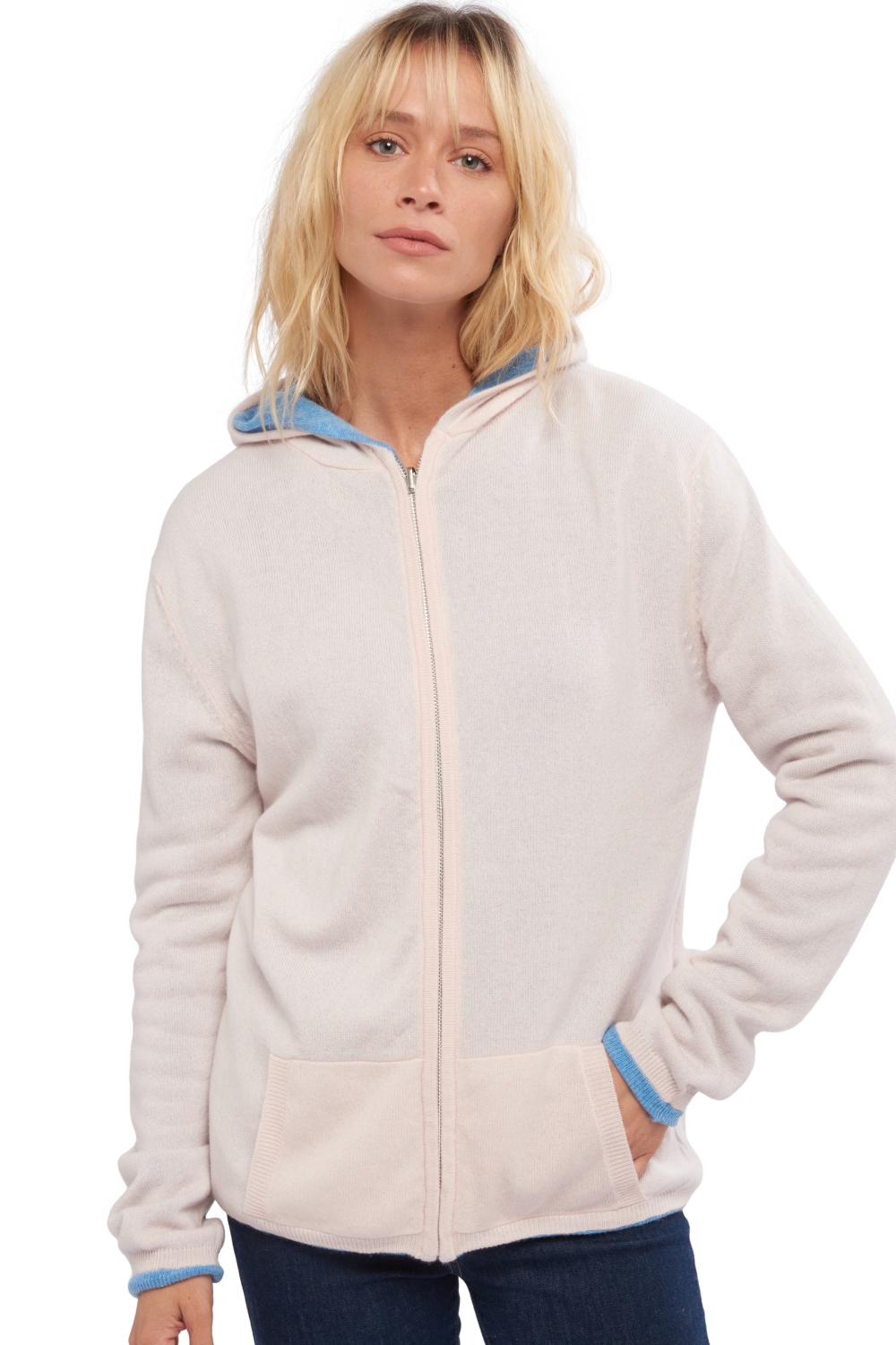 Cashmere cashmere donna cappuccio e zip wiwi cielo chine rosa pallido xs