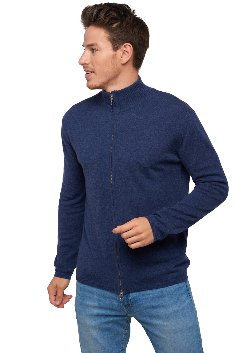 Cashmere uomo cappuccio e zip elton indigo l