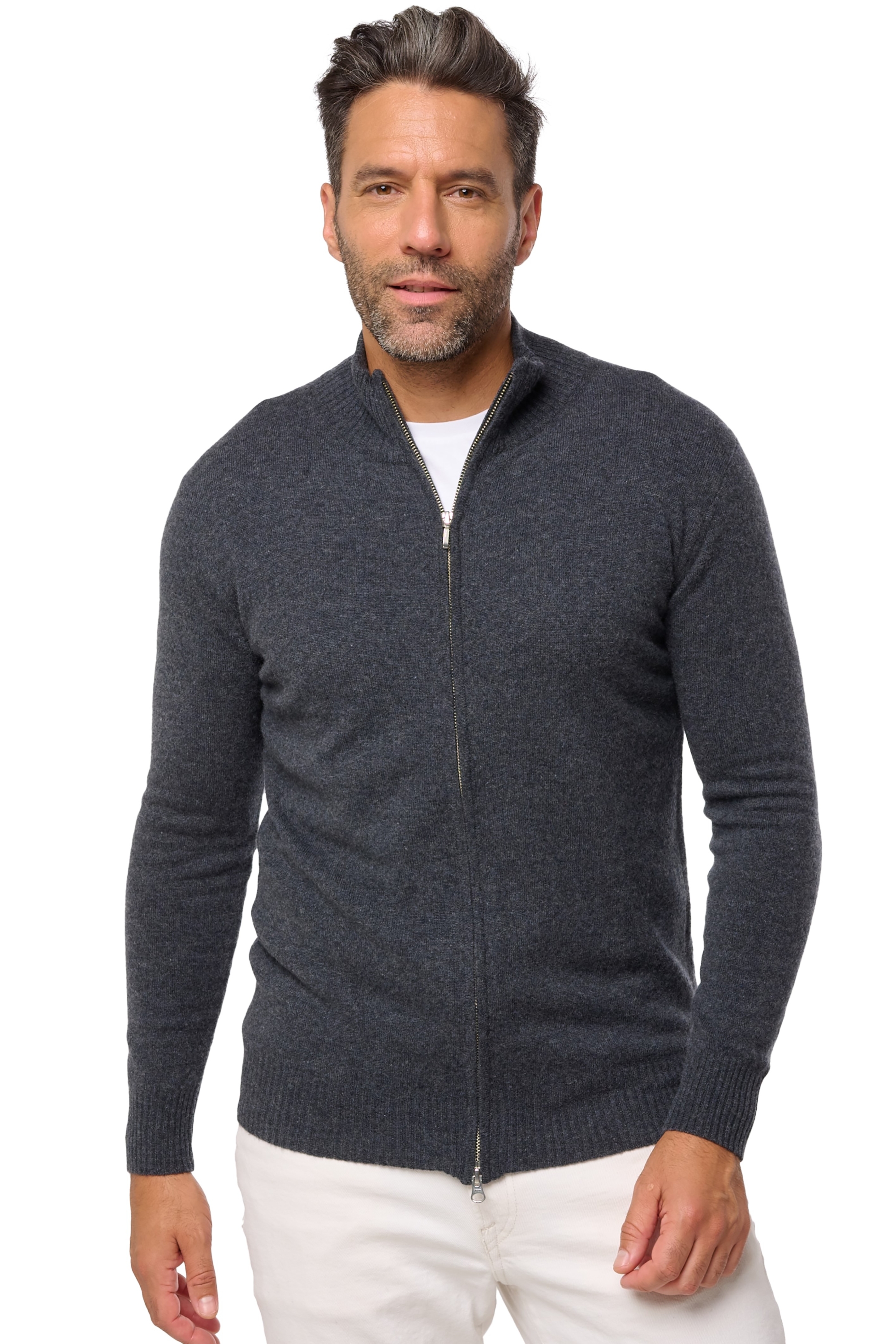 Cashmere uomo cappuccio e zip thobias first dark grey l