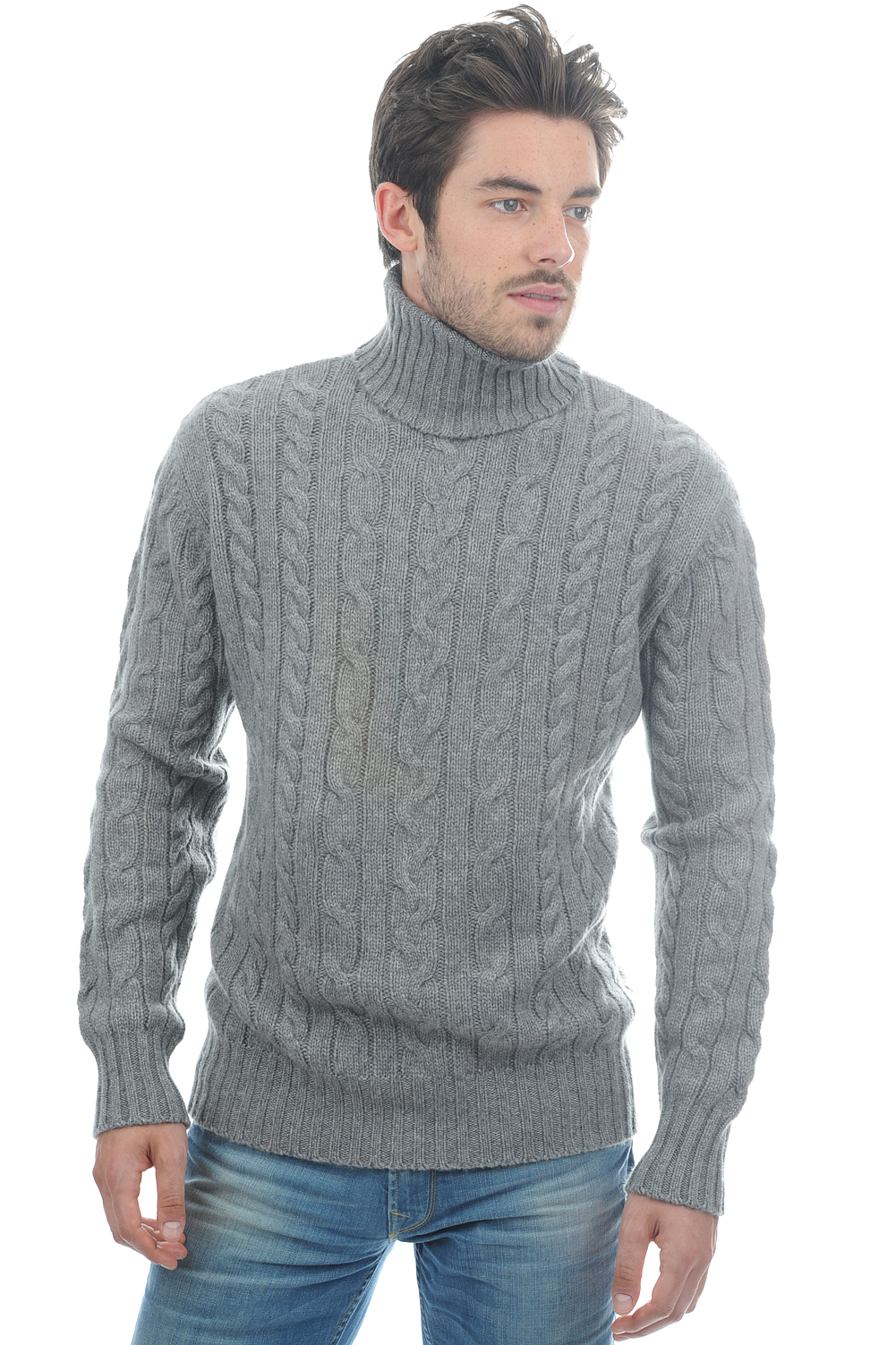 Cashmere uomo maglioni in filato grosso lucas grigio chine xs