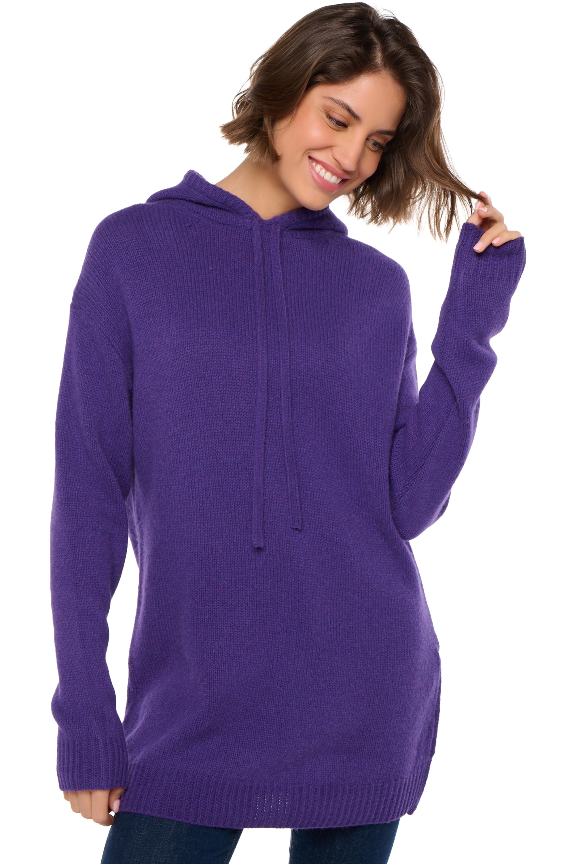 Yak cashmere donna cappuccio e zip veria deep purple 3xl